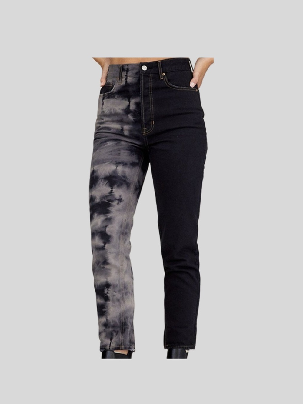 PacSun Two-Tone Tie-Dye & Solid Boyfriend Jeans - Black & Gray